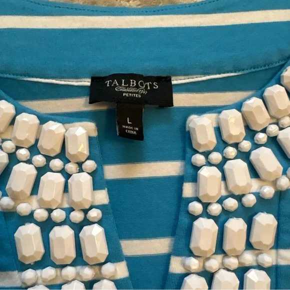Talbots Striped Sleeveless Tank Top With Chunky Jewel Collar Size PLarge - Picture 5 of 10